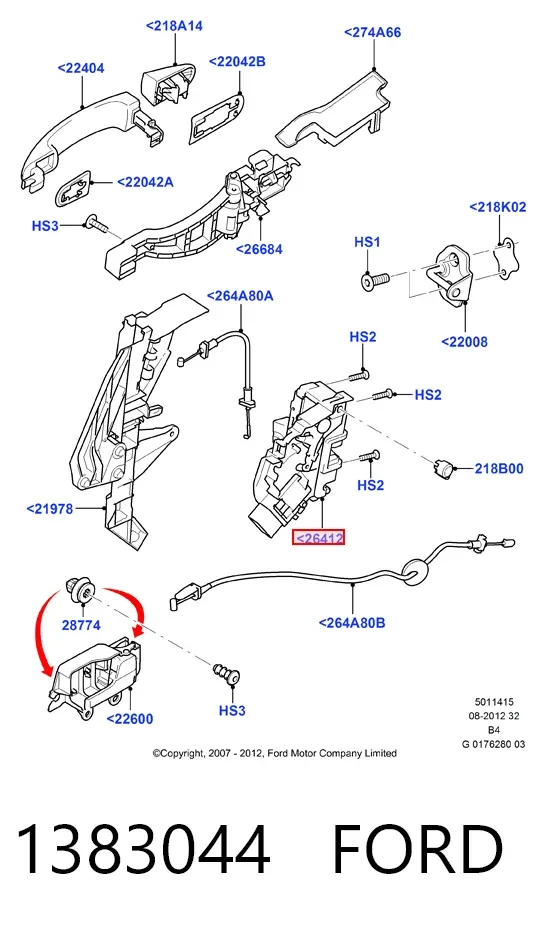 Fecho da porta traseira direita 1383044 Ford
