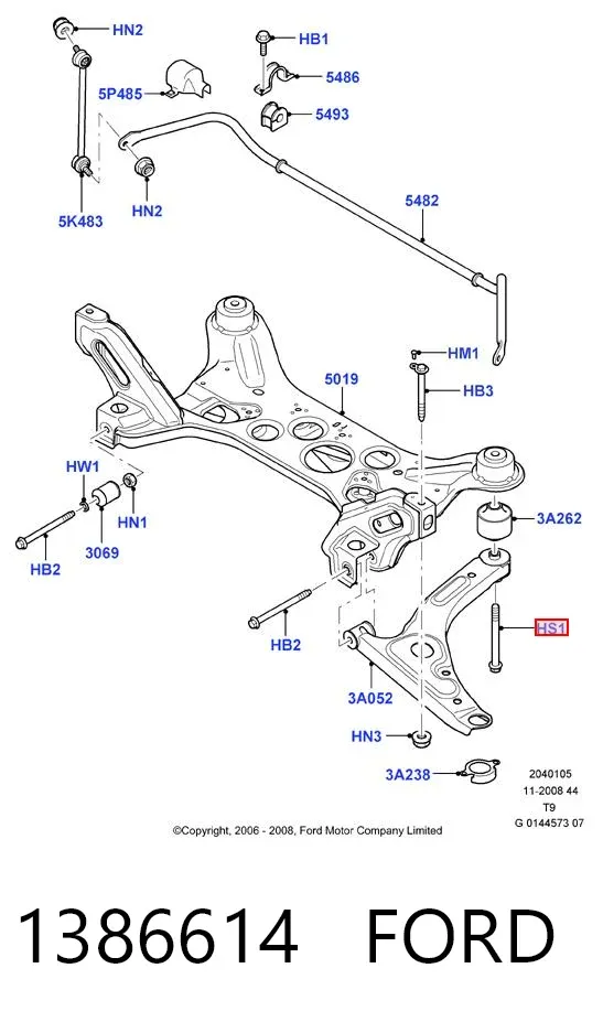 Parafuso de fixação de braço oscilante dianteiro, inferior 1386614 Ford