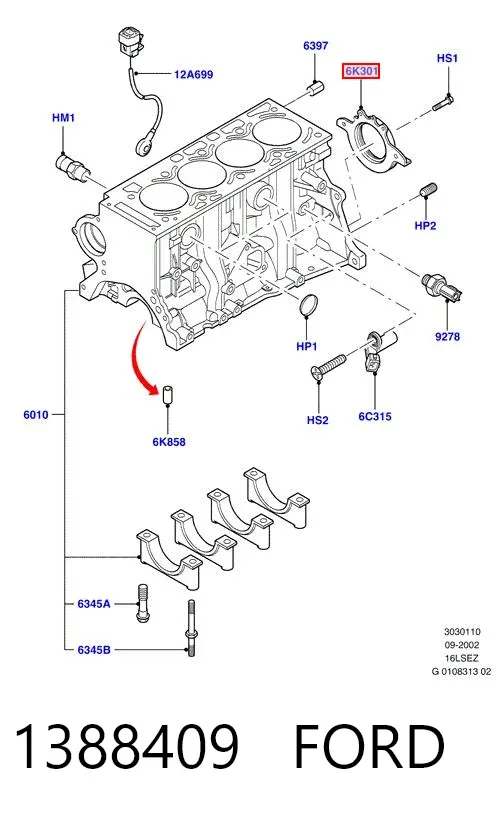 Vedação traseira de cambota de motor 1388409 Ford