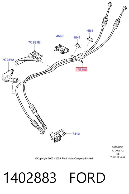 Cabo de mudança (de seleção de velocidade) 1402883 Ford