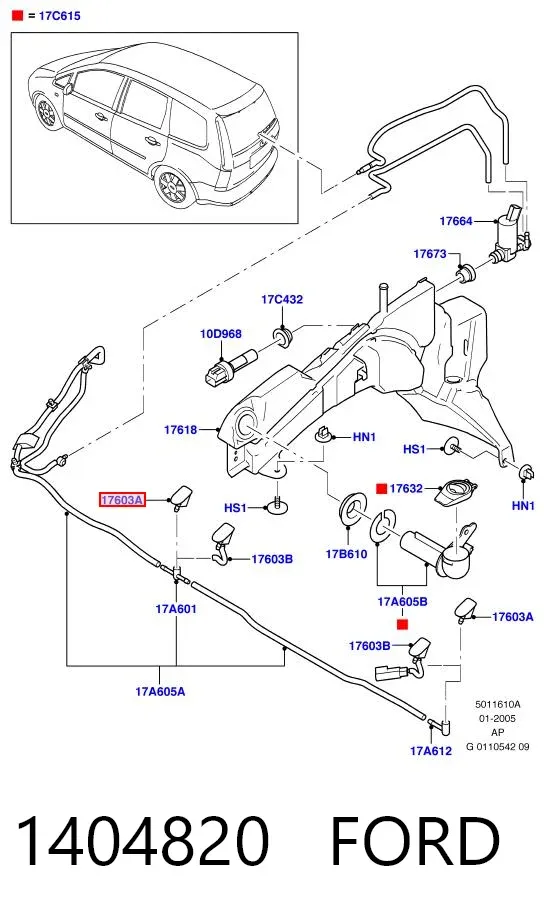 Injetor de fluido para lavador de pára-brisas 1404820 Ford