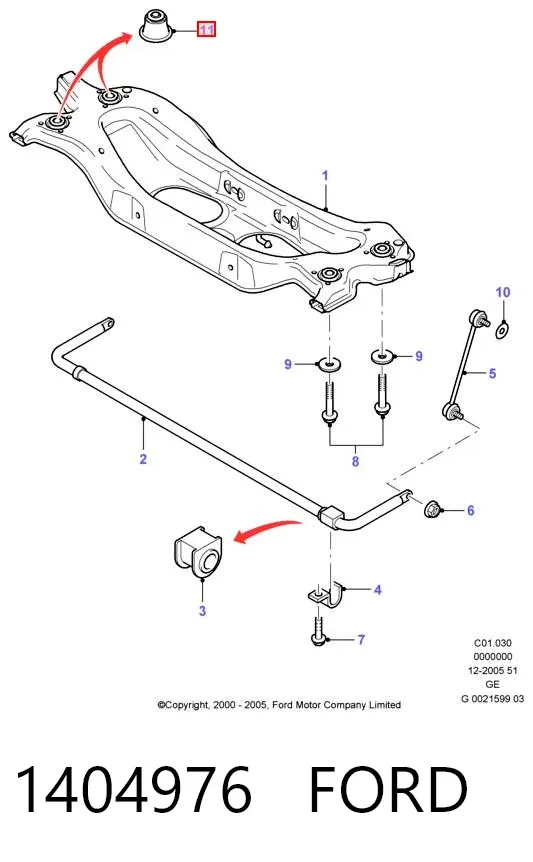 Bloco silencioso de viga traseira (de plataforma veicular) 1404976 Ford
