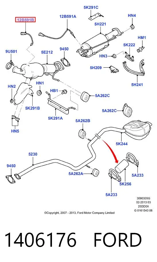 Sensor de temperatura dos gases de escape (GE), de filtro de partículas diesel 1406176 Ford