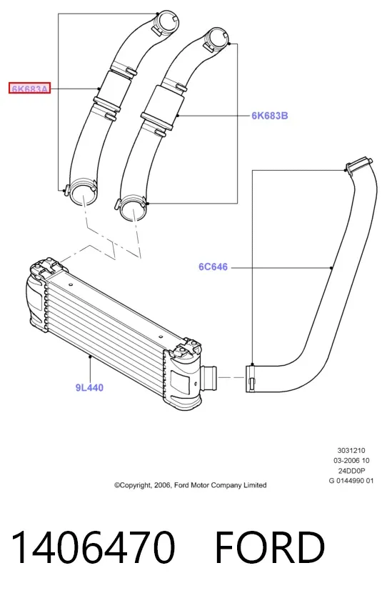 Mangueira (cano derivado) de intercooler 1406470 Ford