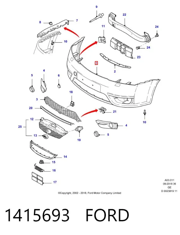 Pára-choque dianteiro 1415693 Ford