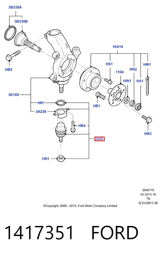Suporte de esfera inferior 1417351 Ford