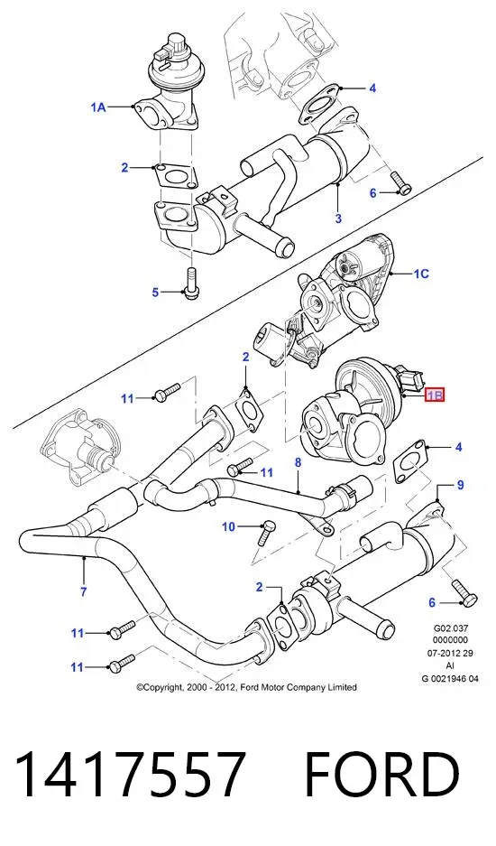 Válvula EGR de recirculação dos gases 1417557 Ford