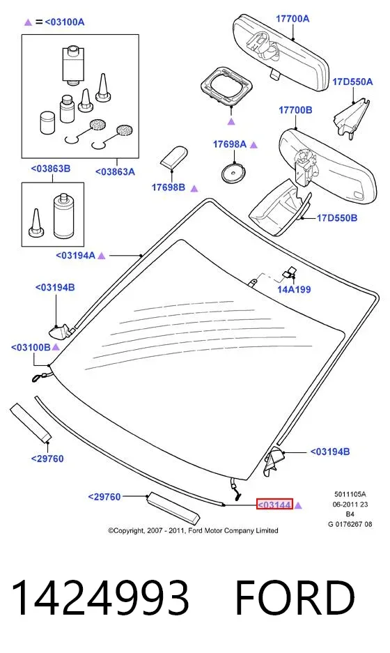 Moldura inferior de pára-brisas 1424993 Ford