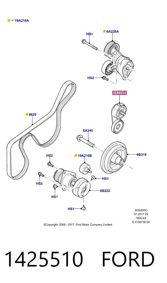 Reguladora de tensão da correia de transmissão 1425510 Ford