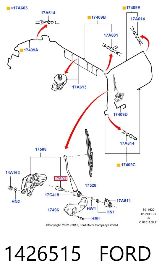Injetor de fluido para lavador de vidro traseiro 1426515 Ford
