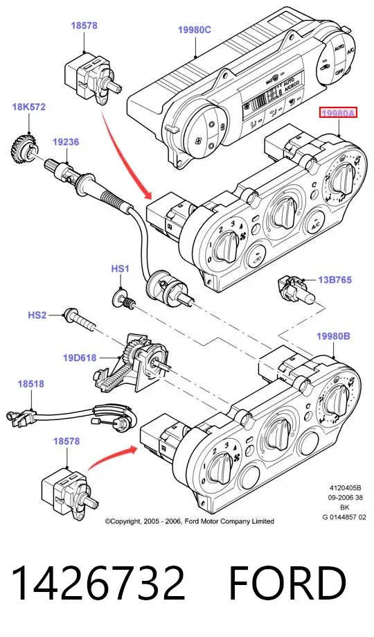 Unidade de controlo dos modos de aquecimento/condicionamento 1426732 Ford