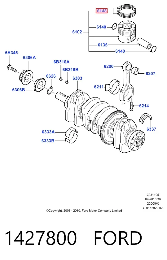 Anéis do pistão do compressor para 1 cilindro, STD 1427800 Ford
