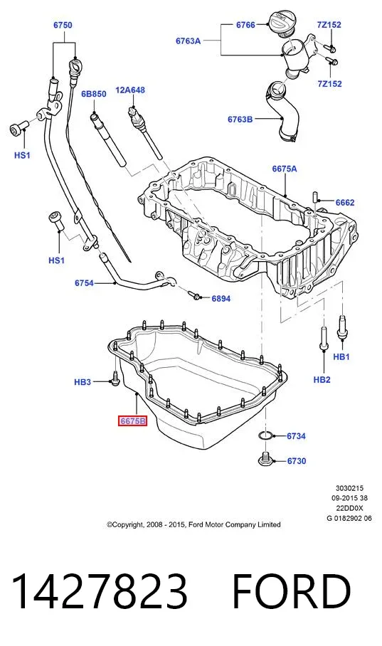 Panela de óleo de cárter do motor, parte inferior 1427823 Ford