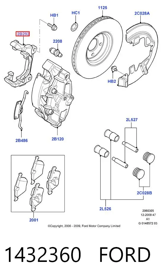 Braçadeira do freio de suporte dianteiro 1432360 Ford