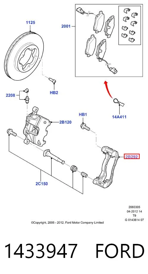 Braçadeira do freio de suporte dianteiro 1433947 Ford