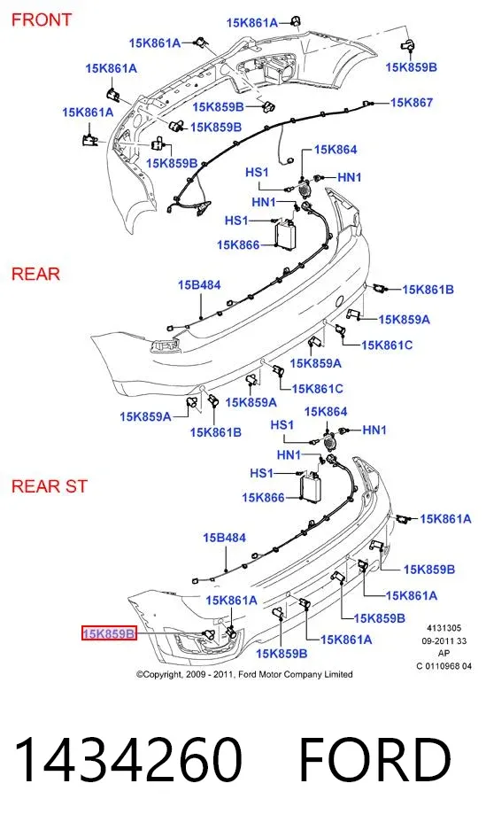 Sensor traseiro lateral de sinalização de estacionamento (sensor de estacionamento) 1434260 Ford