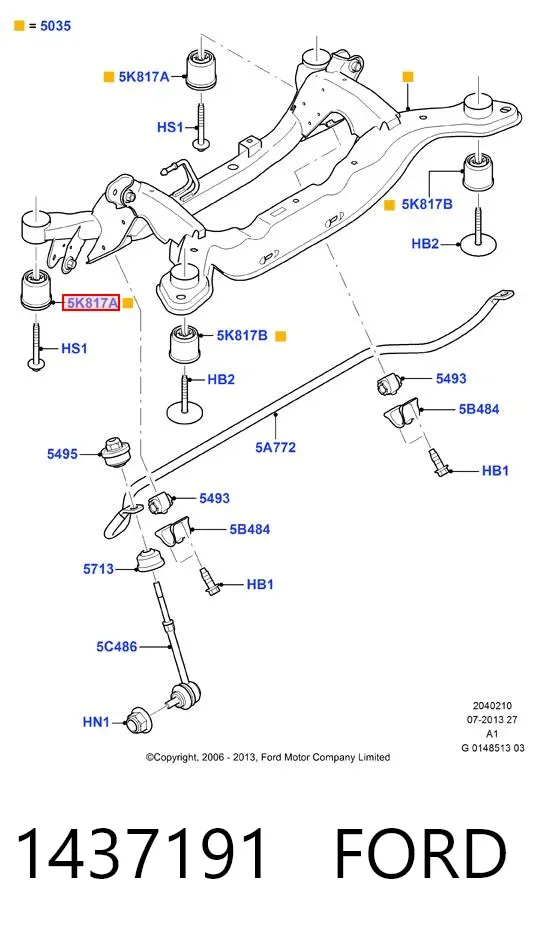 Bloco silencioso de viga traseira (de plataforma veicular) 1437191 Ford
