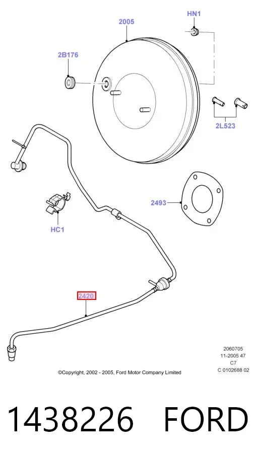 Tubo de impulsionador de vácuo dos freios 1438226 Ford