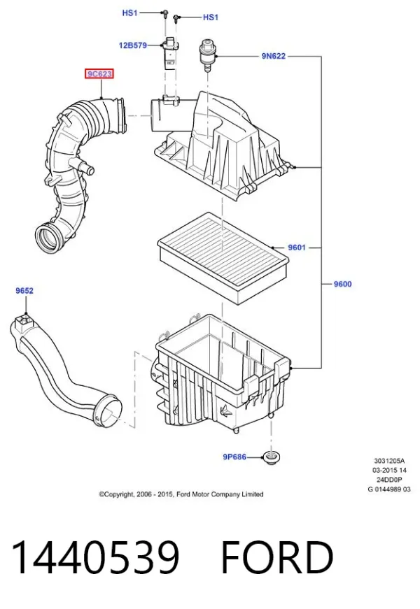 Cano derivado de ar, saída de filtro de ar 1440539 Ford