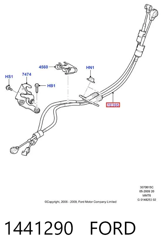 Cabo de mudança (de seleção de velocidade) 1441290 Ford
