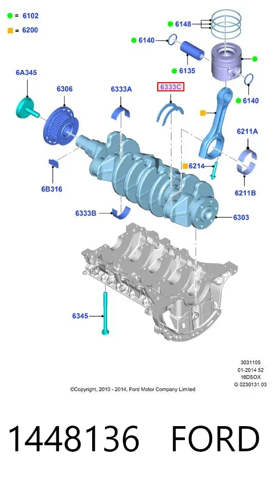 Semianel de suporte (de carreira) de cambota, STD, kit 1448136 Ford