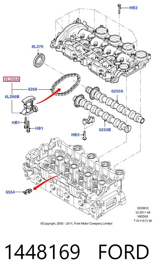 Cadeia superior do mecanismo de distribuição de gás, kit 1448169 Ford
