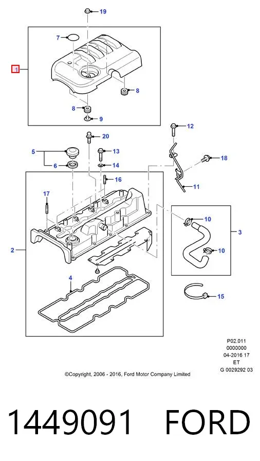 Tampa de motor decorativa 1449091 Ford