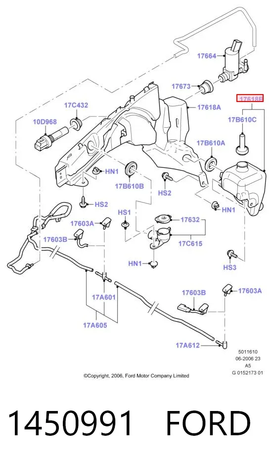 Tanque de fluido para lavador de vidro 1450991 Ford