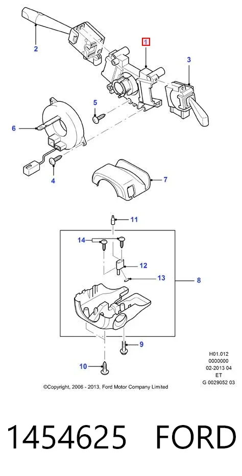 Comutador instalado na coluna da direção, parte central 1454625 Ford