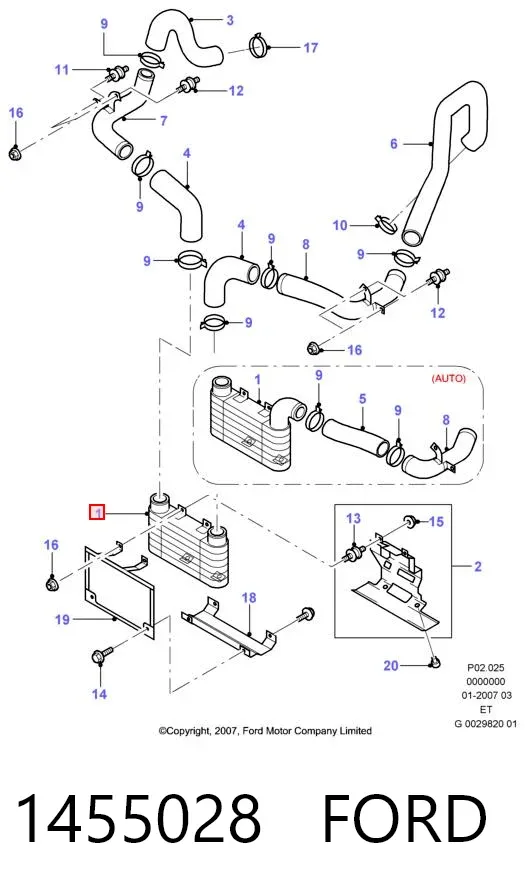 Radiador de intercooler 1455028 Ford