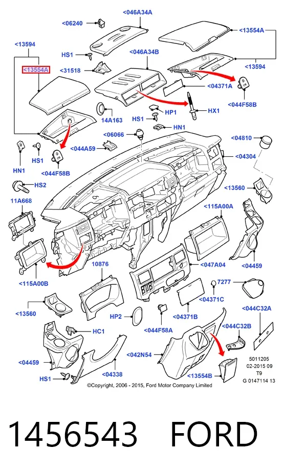 Tampa da caixa para luvas (porta-luvas) 1456543 Ford