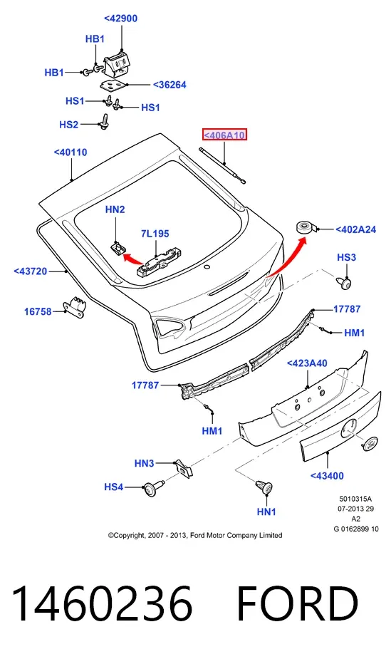 Amortecedor de tampa de porta-malas (de 3ª/5ª porta traseira) 1460236 Ford