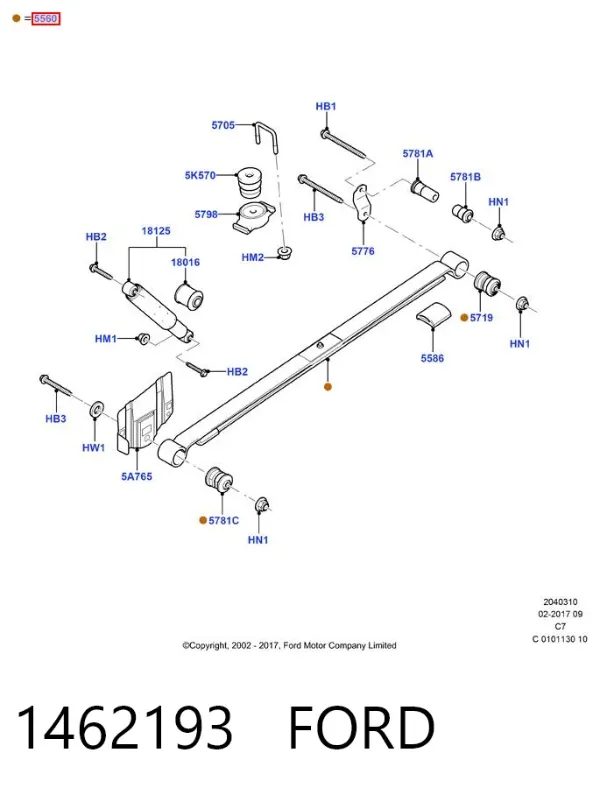 Suspensão de lâminas traseiro 1462193 Ford