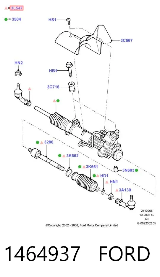 Cremalheira da direção 1464937 Ford