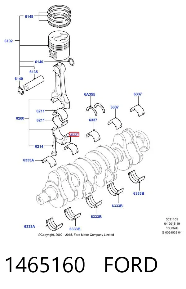 Folhas inseridas principais de cambota, kit, padrão (STD) 1465160 Ford