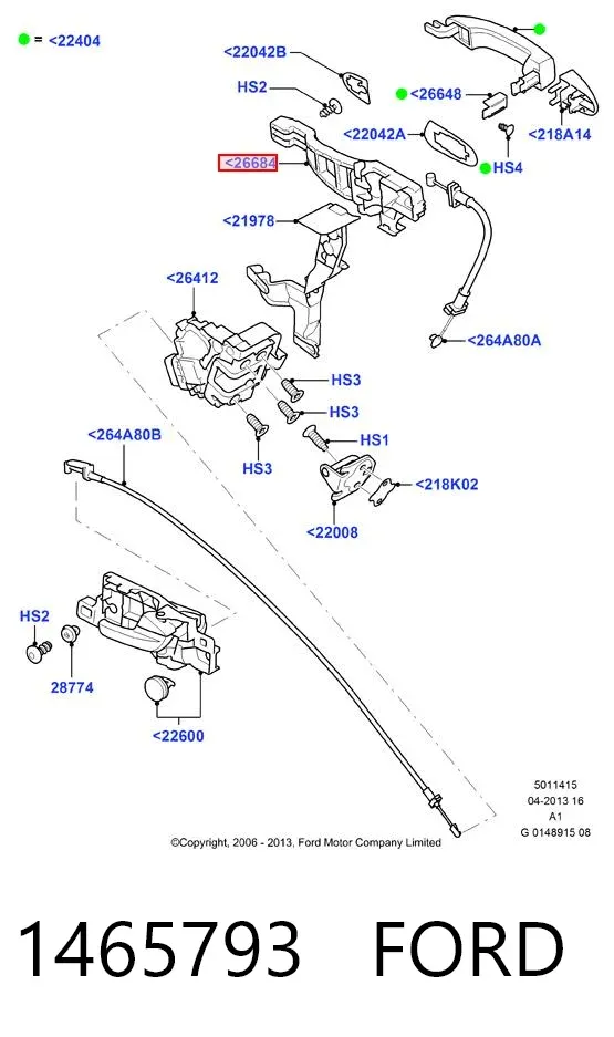 Suporte de maçaneta externa da porta traseira direita 1465793 Ford
