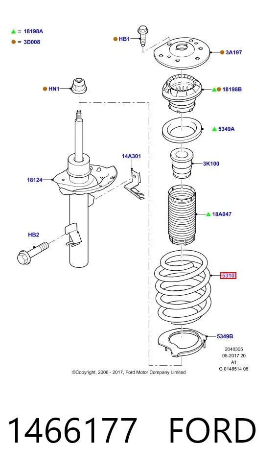Mola dianteira 1466177 Ford