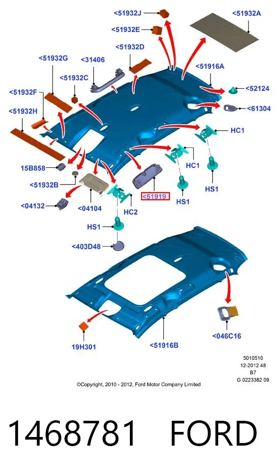 Revestimento do teto 1468781 Ford