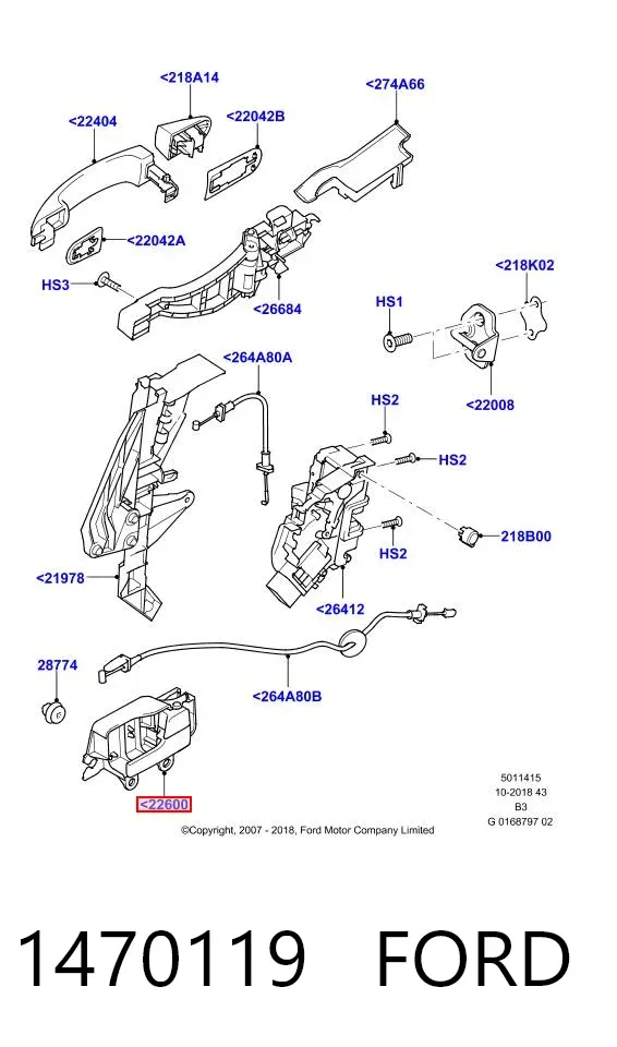 Maçaneta interna dianteira/traseira da porta esquerda 1470119 Ford