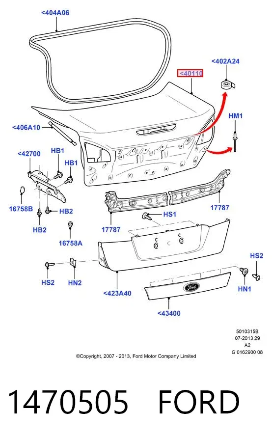 Tampa de porta-malas 1470505 Ford