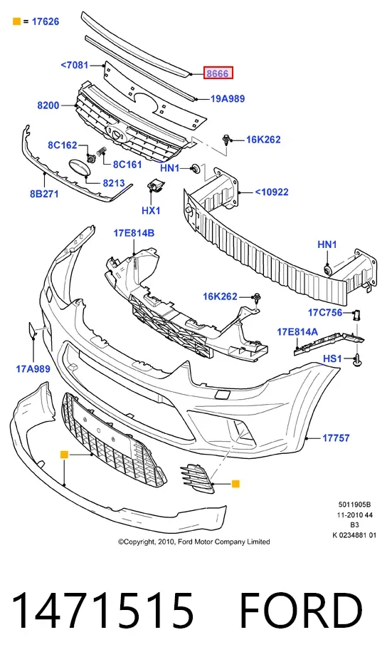 Moldura da capota 1471515 Ford