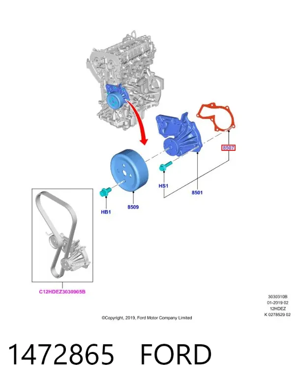 Vedante de bomba de água 1472865 Ford