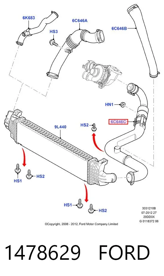 Mangueira (cano derivado) de intercooler 1478629 Ford