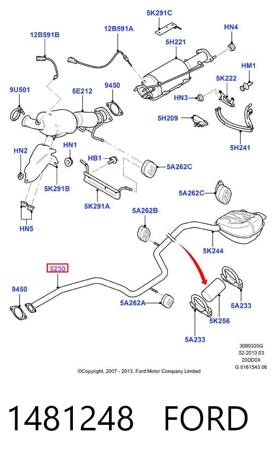 Silenciador, parte central 1481248 Ford