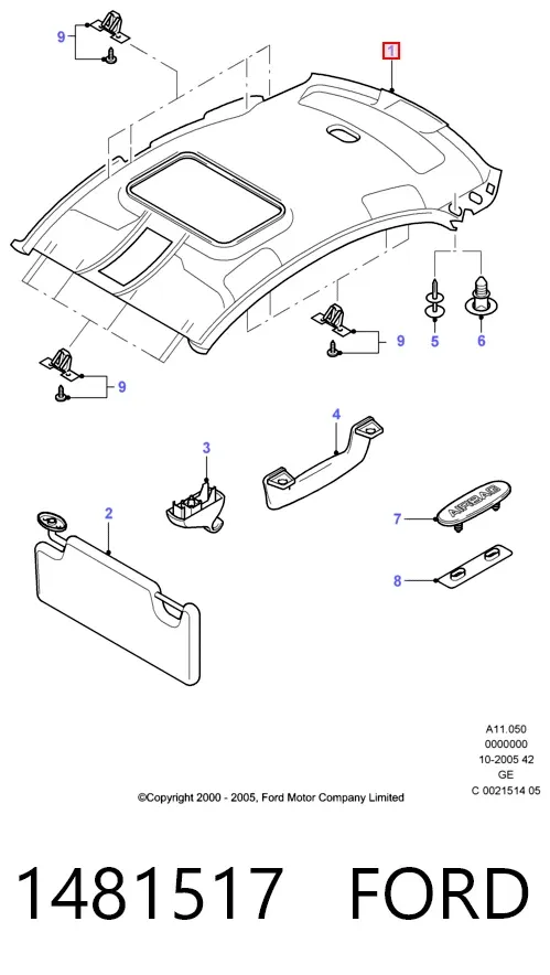 Revestimento do teto 1481517 Ford