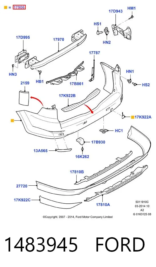 Pára-choque traseiro 1483945 Ford