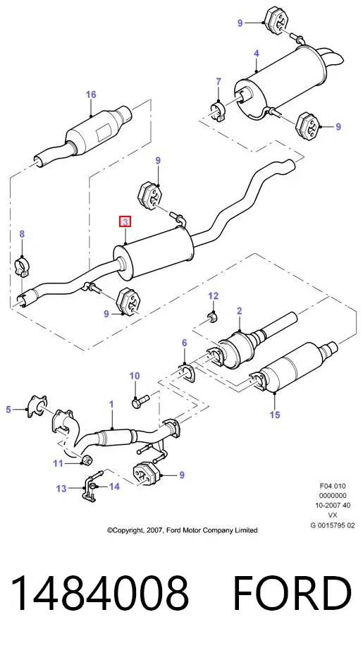 Silenciador, parte central 1484008 Ford