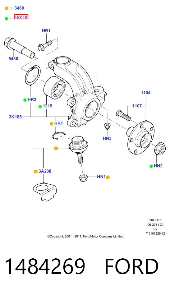 Rolamento de cubo dianteiro 1484269 Ford