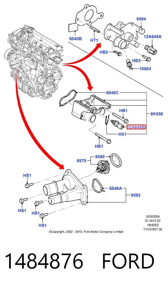 Sensor de temperatura do fluido de esfriamento 1484876 Ford