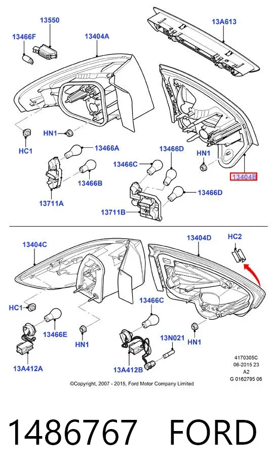 Lanterna traseira direita interna 1486767 Ford
